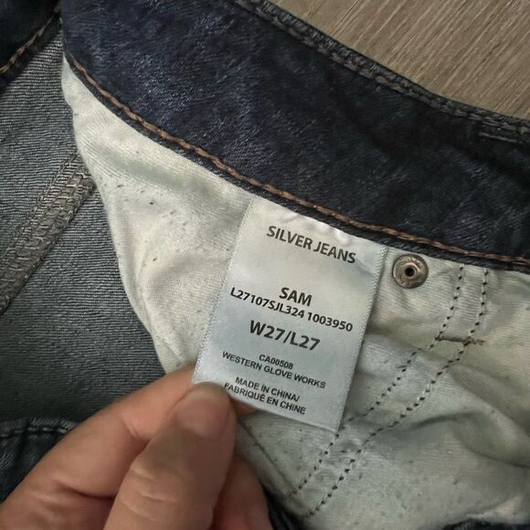 Silver Jeans Distressed Blue Dark Wash Sam Boyfriend Mid Rise Jeans 27 / 27 - Picture 4 of 7